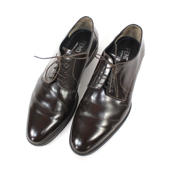 FENDI Roma Dark Brown Leather Rubber Sole Lace Tie Derby Dress Shoes 9 Formal main image 7
